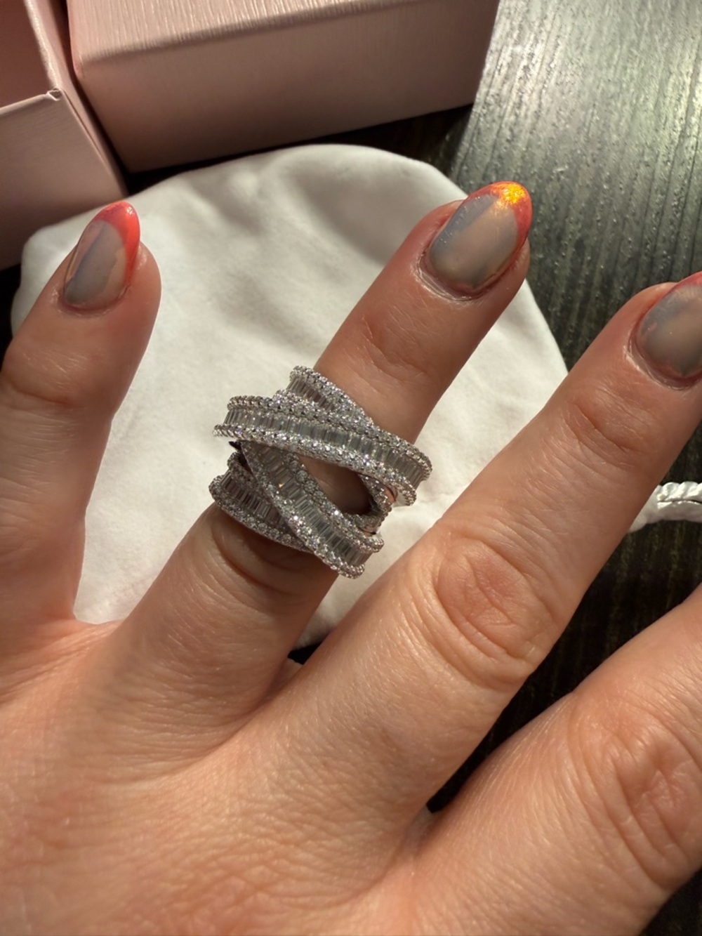 Diamonique Multi-Row Crisscross Cubic Zirconia Ring - White ex 5.5